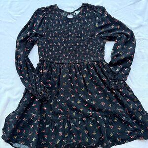 American Eagle smocked long sleeve midi black floral dress - Cottagecore, Boho